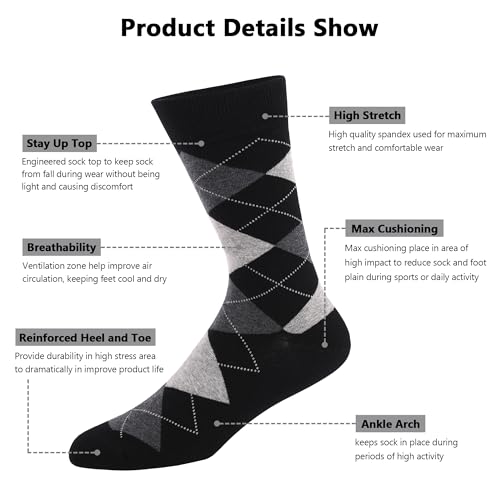 DRASEX Mens Dress Socks Assorted Patterned Lightweight Cotton Comfortable Breathable Classic Business Casual Crew Socks2