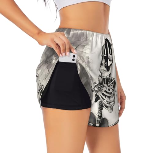 Short de yoga squelette à double couche pour running et gym de femme