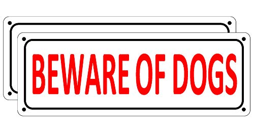 (2 Pack) Beware of Dog Signs for Fence Metal, Dogs Warning Sign for Yard Door Gate Lawn House, 10 x 3.5 inches Aluminum Outdoor Sign No Fade Rust Free