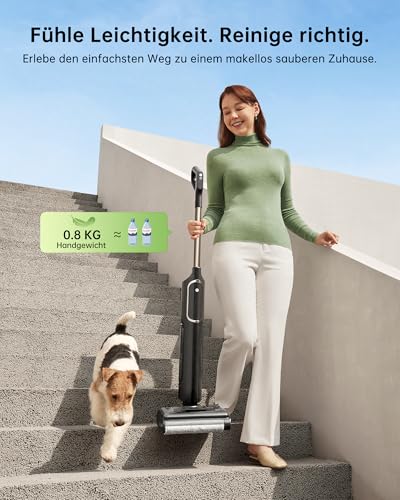 Vexilar X7 Nass Trockensauger akku, 180° Lay-Flat Nasssauger, Staubsauger mit Wischfunktion, 40 Minuten, Selbstreinigung, 800mL Wassertank, Ideal für Hartböden, Familien mit Haustieren & Kindern