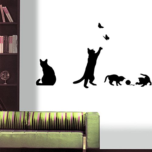 Vinilo Decorativo Gatos jugando con Mariposa 37x21 in miniatura 3