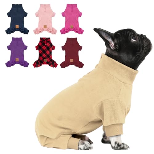 cyeollo Fleece Dog Pajamas Warm Dog Coats for Small Dogs Onesie, Beige, M
