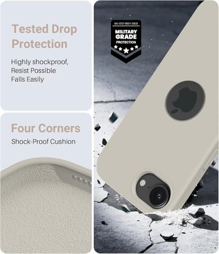 Image of Elzzi Microfiber Logo Cut Cover Compatible for iPhone 16e /17e Case Liquid Silicone Cases Full Body 4 Layer Protective Covers Shockproof Back Cover with High Raised Camera Lips (6.1 inch, Stone Grey)