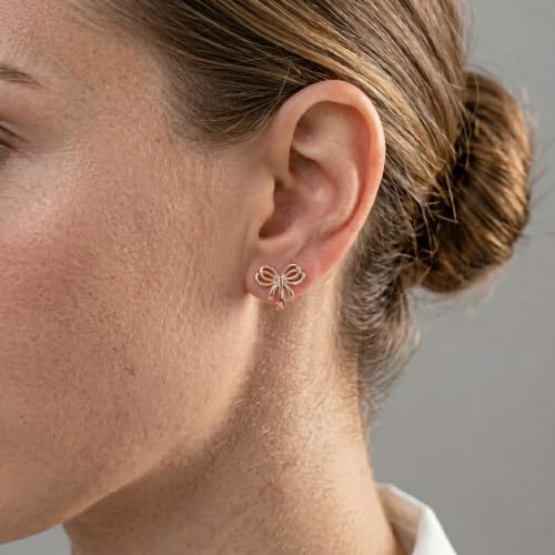 Image of Reffeer Solid 925 Sterling Silver Bow Hoop Earrings Ribbon for Women Girls Bowknot Hoop Earrings Huggie