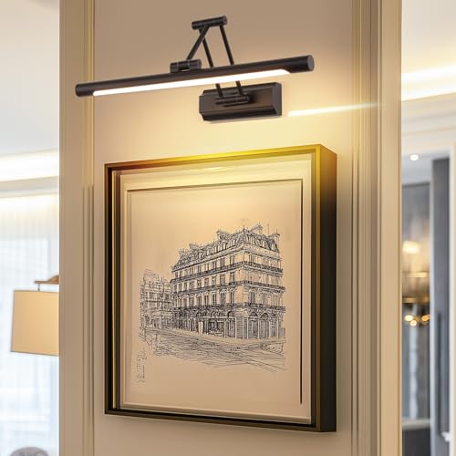 Image of 17 inch Picture Light Matte Black Hardwired Gallery Light 270 Rotation Led Poster Lights 95 CRI 3000K Non-Dimmable True-Color Cordless Art Lighting for Paintings, Display Cabinets,Bathroom.