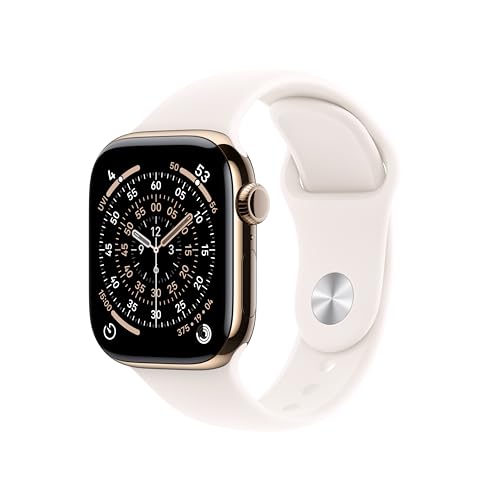 Apple Watch Series 11 [GPS + Cellular 42mm] Smartwatch with Gold Titanium Case with Light Blush Sport Band - S/M. Sleep Score, Fitness Tracker, Health Monitoring (Renewed)
