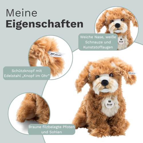 Steiff Kuscheltier Curlie Cockapoo, Süßes Stofftier mit Kunststoffaugen, Kinder, Jungen & Mädchen, Plüschtier 24 cm, Hellbraun, 076909
