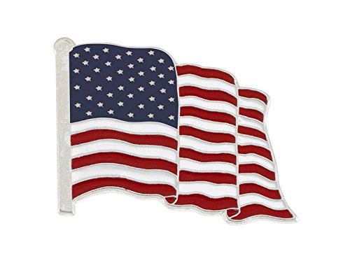 Silver Plated Waving American Flag Lapel Pin Made in USA (Silver Tone) (1 Pin)
