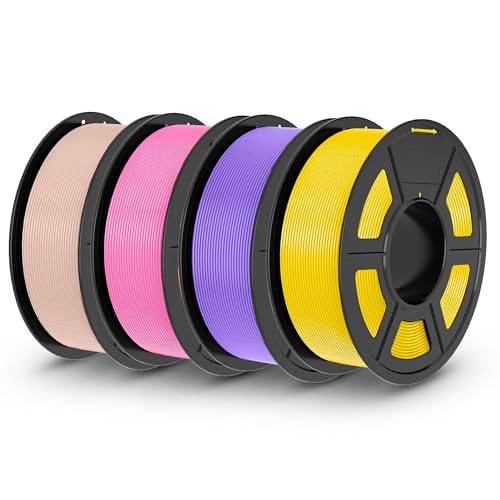 Image of TECBEARS PLA 3D Printer Filament, 4KG PLA Filament 1.75mm, Neatly Wound 3D Printing Filament, Dimensional Accuracy + /- 0.02 mm,1 Kg Per Spool, Pack of 4, Skin+Pink+Purple+Yellow