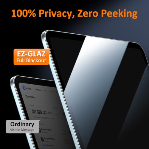 Image of EZ-GLAZ-2 Pack Privacy Screen Protector for iPad Air 11 Inch (M4 /M3 /M2 2024 /2025 /2026) - Landscape /Horizontal Viewing Privacy Mode, 9H+ Tempered Glass with Install Tool, Anti-Scratch, Pencil Compatible
