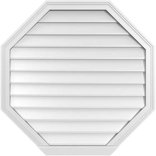 Ekena Millwork GVPOC34X3403SN Octagonal Surface Mount PVC Gable Vent, 34"W x 34"H, Factory Primed White