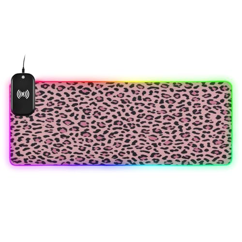 CZXW Charming Leopard Gaming Mouse Pad Led Mousepads RGB Backlit with 14 Lighting Modes, Non Slip Base Soft Computer Keyboard Mat for Gaming PC Laptop Desk, S