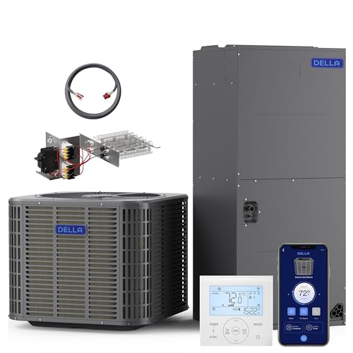 DELLA 53,000 BTU Ducted Central AC with Air Handler, Heat Pump Inverter System, 17 SEER2 230V, Wired Controller, Two-Stage Compressor, Pre-Charged, Al