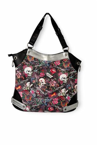 Bolso Hobo Ed Hardy Negro con Estampado Floral y Calaveras miniatura 4