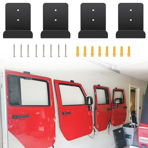 Sunluway Removable Door Storage Hangers Wall Mount Heavy Duty Door Hanger Storage Holder Bracket Rack for 1956-2025 Jeep Wrangler CJ YJ TJ LJ JK JKU JL JLU & 2021 Gladiator JT