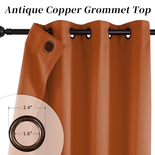 Image of HUTO Short Kitchen Blackout Curtains Drapes - Thermal Insulated Antique Copper Grommet Black Out Drapery Panels for Basement Bathroom Small Windows, Set of 2, 42 Inch by 45 Inch, Rust