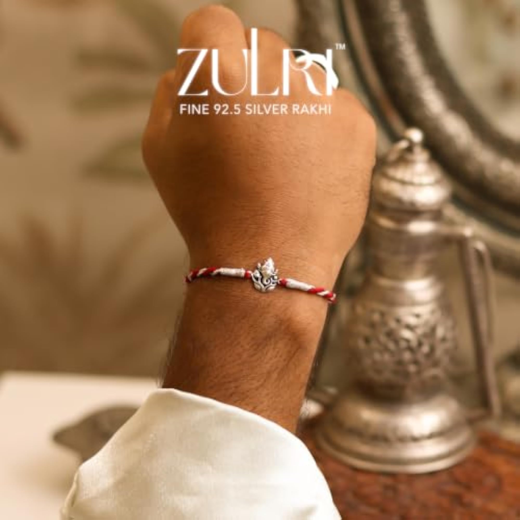 925 Sterling Silver Antique Ganesh Rakhi with Greeting Card