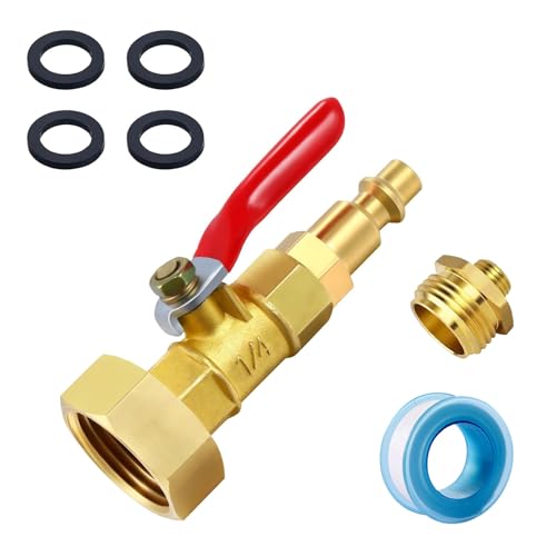 SOMDARHK RV Winterize Blowout Adapter - 1/4 Brass Quick Connect Plug 3/4 GHT Male Female Thread with Ball Valve for Winterizing Camper Boat Trailer Sprinkler System