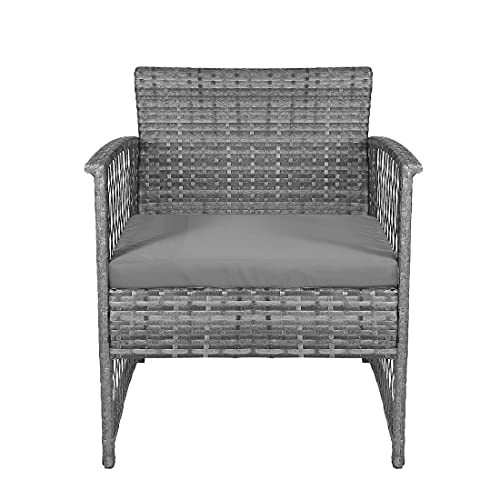 Image of Carry Bird 4 Piece PE Wicker Rattan Outdoor Furniture | 4 Seater Balcony Sofa With Tea Table | Set of 2+1+1 Outdoor Patio Chairs with Coffee Table | Sofa Sets & Center Table for Home & Garden | 3 Piece Patio Stools with Table | Indoor Patio Furniture Set Space Saving | Rattan Chair | Patio Set | Wicker Conversation Set | Poolside Lawn Arm Chairs Set For Balcony & Terrace | Balcony Table chair Set | Hotel Patio Seating Chair & Table Set with Glass | Grey Cushion Grey Wicker