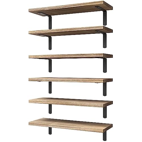 WOPITUES Floating Shelves Set of 6 for Wall Decor & Storage, Rustic Brown