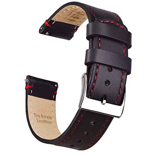 Ritche 24mm Watch Band Quick Release Leather Watch Strap Black Genuine Leather Watch Bands for Men Women