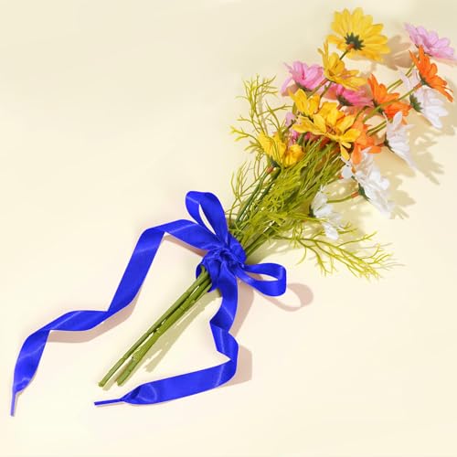 Marrywindix 2 Pairs 47" Flat Satin Ribbon Shoelaces Royal Blue Silk Shoestrings Wide Shoe Laces for Sneakers Skate Shoes Boots Sport Shoes