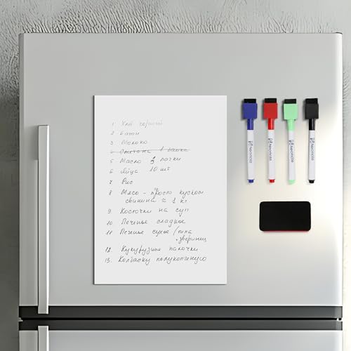 Neomate Magnetic Dry Erase Whiteboard Sheet, Includes 4 Marker Pens, 1 Eraser, 43 x 28 cm, Daily Planner, Reminders, Self Care Notes for Kids and Adults