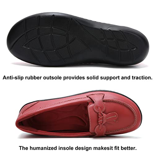 Image of Maichal Loafers for Women Slip On Comfort Leather Tassel Dress Shoes