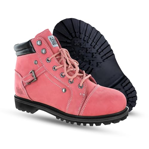 Image of Safety Girl Women's Work Boots | Water Resistant Leather Work Boots for Women | Oil & Slip-Resistant Soft Toe Boots for Women | Premium Nubuck Leather | Lightweight and Comfortable | Black Leather - 10M