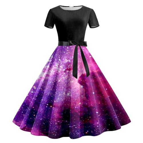 Robe d'été galaxie à col rond pour femme avec sa ceinture amovible
