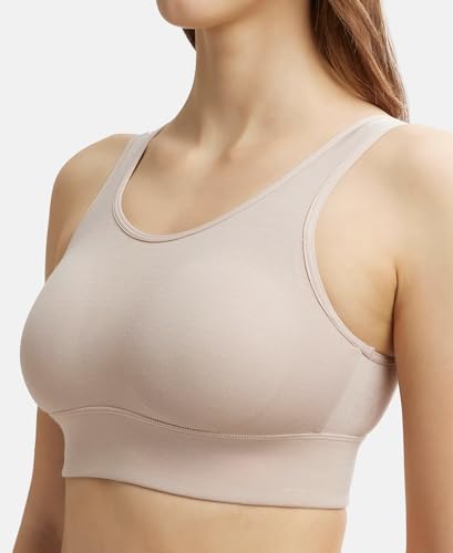Image of Jockey JW12 Women Wirefree Padded Tencel Lyocell Elastane Stretch Full Coverage Lounge Bra with Stay Fresh Properties and Removable Pads