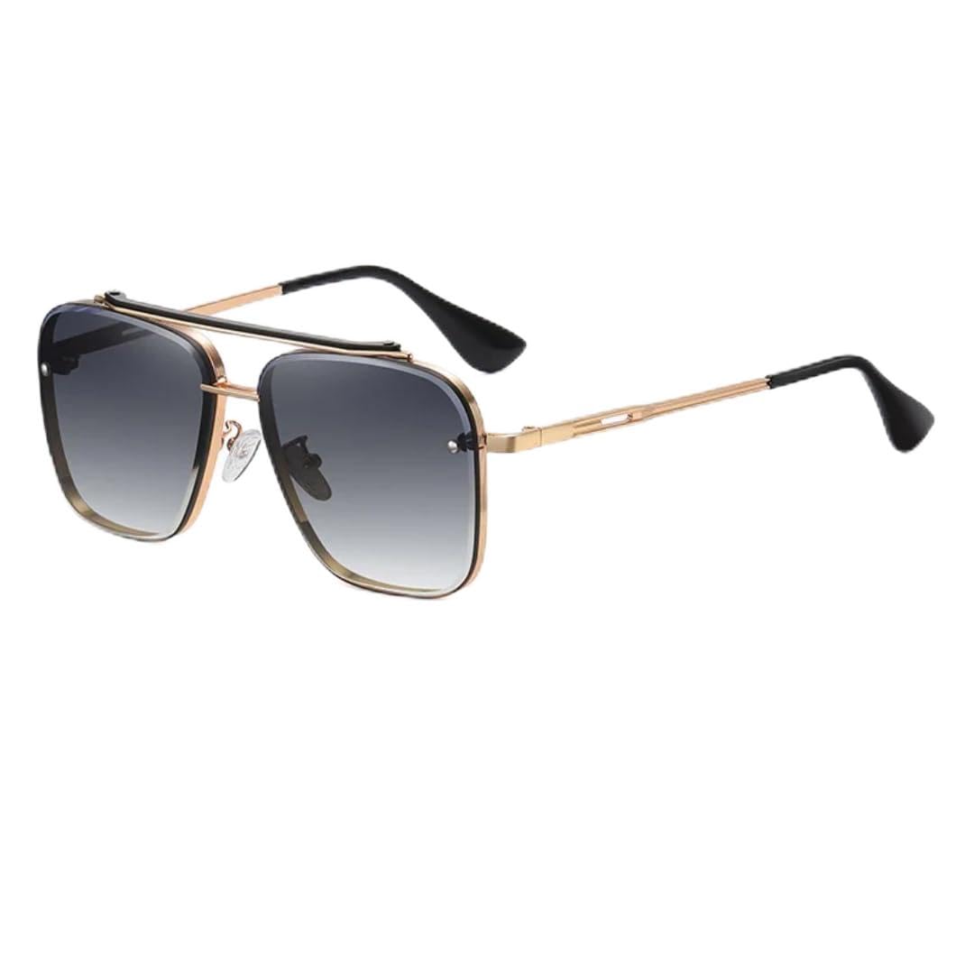 Lunettes de soleil dégradées hommes monture large doré gris - 8