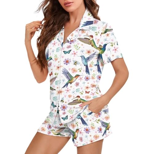 Image of Women's Short Sleeve Sleepwear Pajamas Nightwear with Pockets | skin-friendly breathable material resists pilling fading and deformation after repeated washing