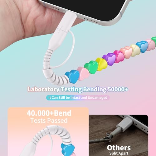 Image of Aolcev USB C Cable 66W 2 in 1 Multi USB to USB C Fast Charging Cable 3.3FT Beaded for iPhone Charger Star Beads USB Type C Charger Cord for iPhone 17 16 15 14 Pro Max Galaxy S25 S24 Colorful Hearts
