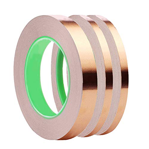 3 Pack Copper Foil Tape, Double-Sided Conductive Copper Tape Adhesive for EMI Shielding,Slug Repellent,Paper Circuits,Electrical Repairs,Grounding(6mm,6mm,12mm) x21.9yards