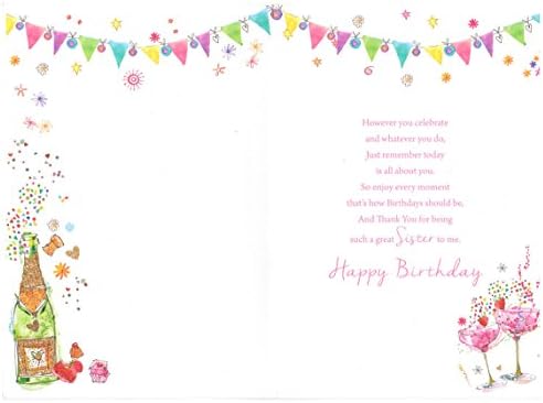 To A Lovely Sister Champagne Strawberry & Glasses Design Happy Birthday Card