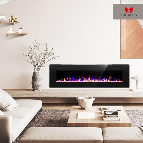 50" Electric Fireplace in-Wall Recessed and Wall Mounted 1500W Fireplace Heater and Linear Fireplace with Timer/Multicolor Flames/Touch Screen/Remote Control (Black) - Thumbnail 5