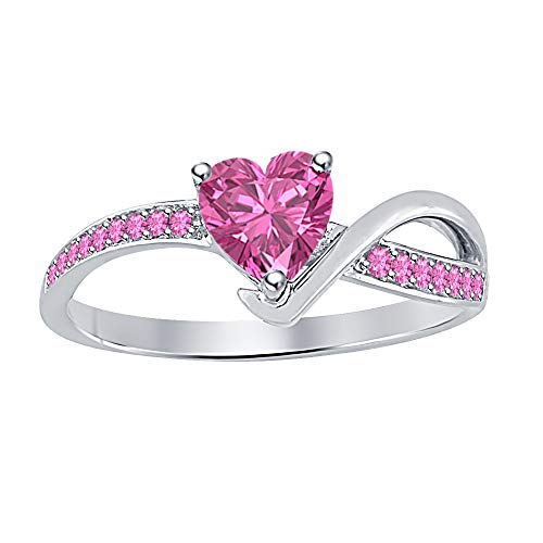 Marniel Jewels 14k White Gold Finish 2.90Ctw Heart Cut Pink Sapphire Womens Wedding Ring
