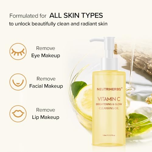 Neutriherbs Makeup Remover Oil Cleanser, Vitamin C Cleansing Oil for Long Last and Waterproof Makeup