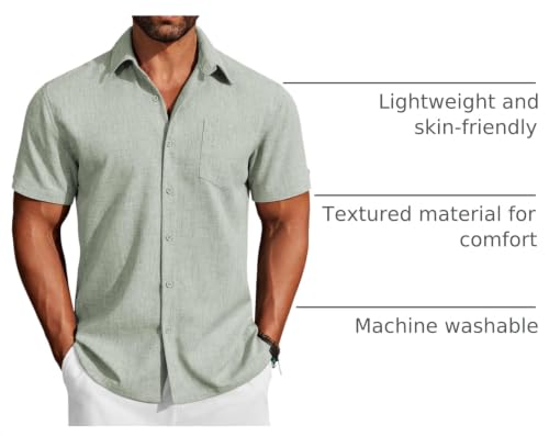 Image of COOFANDY Men's Button Down Shirts Short Sleeve Casual Shirts Summer Beach Linen Shirts with Pocket