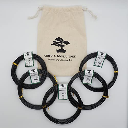 Anodized Aluminum Bonsai Training Wire 5-Size Starter Set With Canvas Bag - 1.0Mm, 1.5Mm, 2.0Mm, 2.5Mm, 3.0Mm (147 Feet Total) - Choose Your Color (5 Sizes, Black) #TOP1