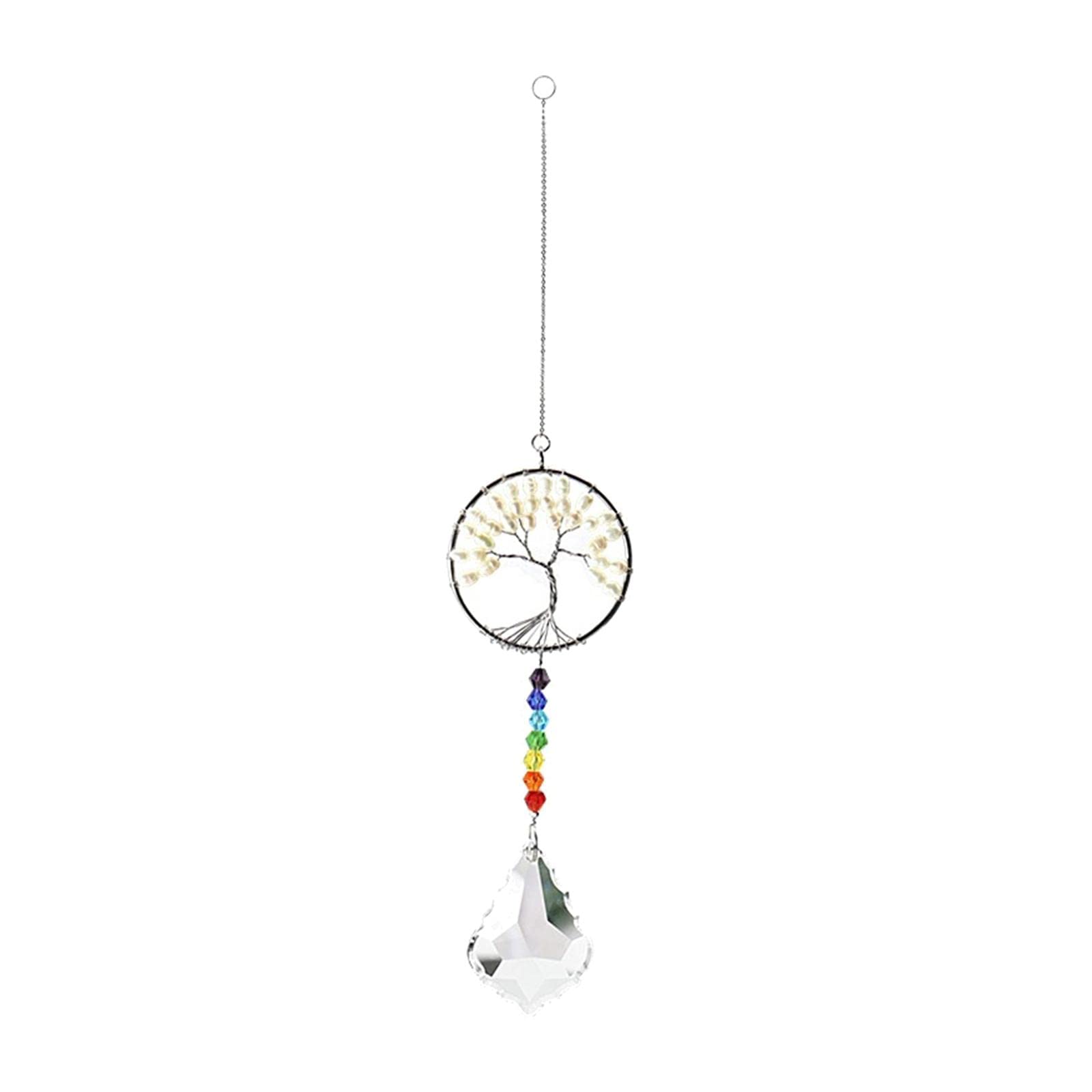Handmade Suncatcher Crystal Ball Prisms Hanging Ornaments Pearl Tree of Life Suncatchers & Mobiles Home Décor Home & Garden-image-30
