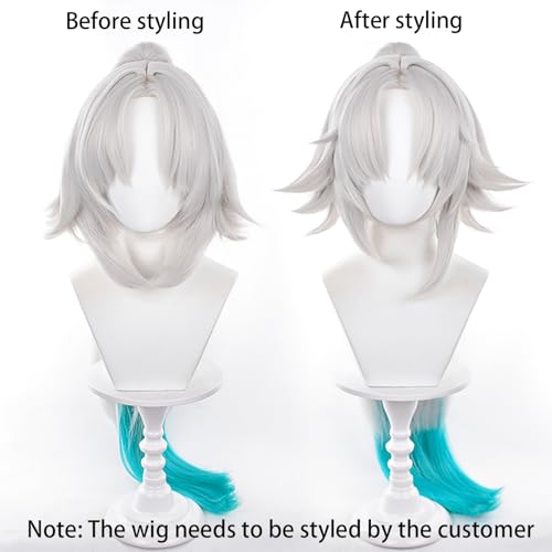 Image of Feixiao White Green Gradient Wigs Long Straight Wig with Bangs Adult COS Anime Game Cosplay Wigs Halloween,Christmas,Comic con,Game Show,Party