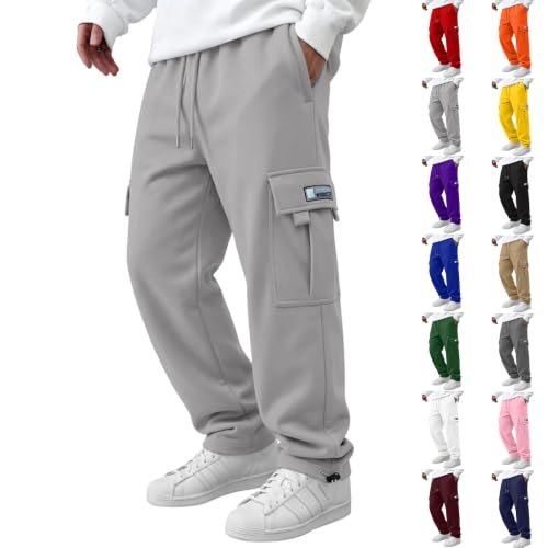 Men Wide Leg Sweatpants Loose Fit Fleece Drawstring Outdoor Jogger Pants - image 1