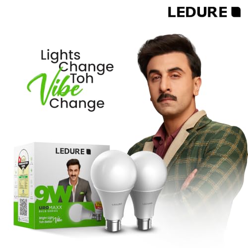 Image of LEDURE 9W Twin Pack LED Bulb B22 Base | Pack of 6 (12 Bulbs) | Energy Saving LED Light for Home, Office, Bedroom, Living Room | Cool White LED Lamp | 2 Year Warranty