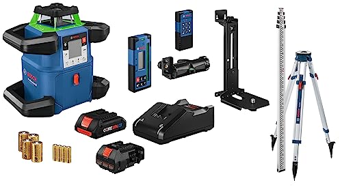 BOSCH GRL4000-90CHVK REVOLVE 18V Connected Green-Beam Self-Leveling Horizontal/Vertical Rotary Laser Kit, Includes CORE18V 4 Ah Battery & Charger, Tripod, Rod, Receiver, Carrying Case, & Acces...