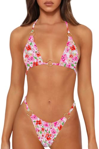 Image of MIKETAI Sexy Bikinis for Women 2 Piece Bikini Spaghetti Strap Swimsuits Solid Color Bathing Swimwear Triangle Bathing Suit