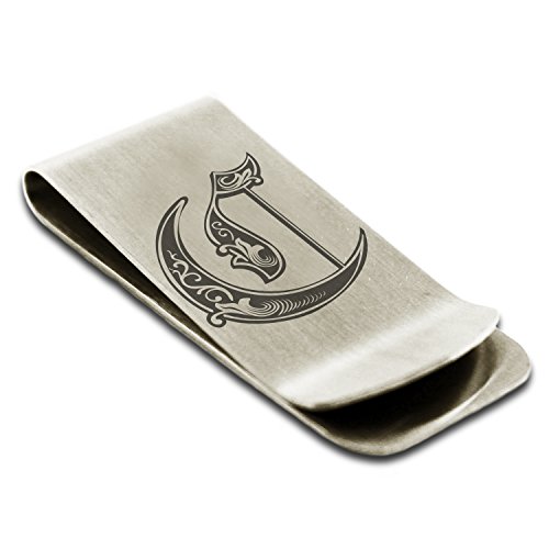 Tioneer Stainless Steel Letter C Initial Royal Monogram Engraved Money Clip Credit Card Holder