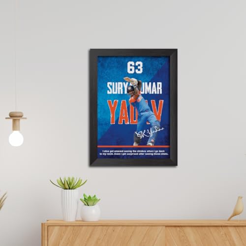 Image of TenorArts Surya Kumar Yadav Poster with Quotes Indian Cricket Player Photo Frame Painting with Matt Finish Black Textures (12 inches x 9inches)