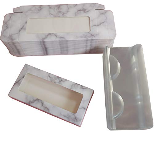 Sevmellin 30sets Empty Eyelash Packaging Box False Eyelash Boxes Lash Paper Case Holder with Clear Eyelash Tray for False Eyelash Cosmetics Tools (Marble pattern)